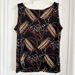 Lauren Ralph Lauren Silk Wool Blend Equestrian Sleeveless Top Bridle Buckle 2X